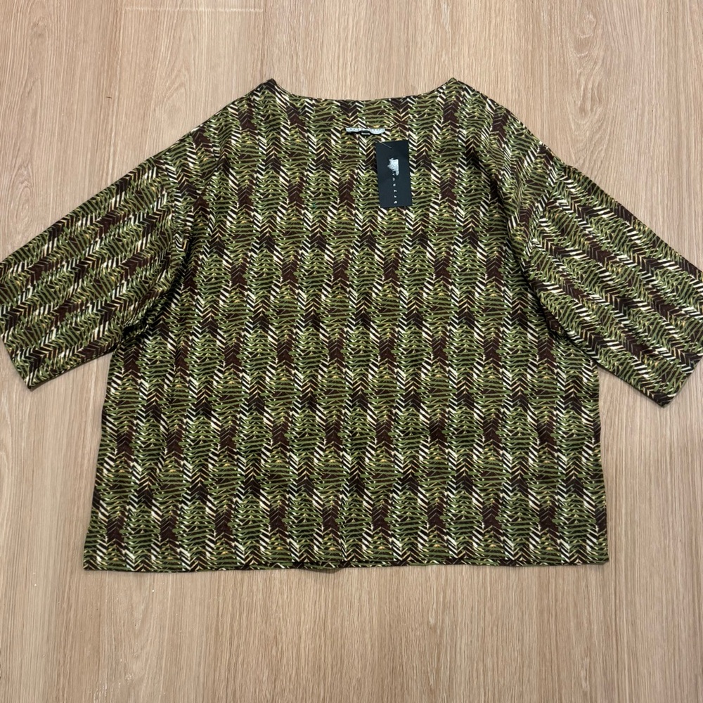 Bryn Walker Lagenlook Verde Resort 3/4 Sleeve Shirt Tunic 100% Linen Green XL
